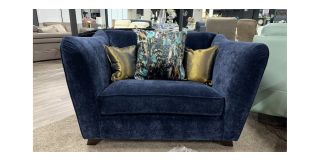 Azure Navy Blue Large Fabric Loveseat With Scatter Cushions And Wooden Legs 48986