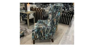 Azure Accent Chair Patterned Design Fabric Armchair + Footstool With Wooden Legs