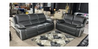 Holden Two Tone Grey Leathaire 3 + 2 Manual Recliner Sofa Set