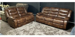 Roma Brown Tan Leathaire 3 + 2 Manual Recliners Sofa Set