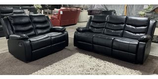 Roma Black Leathaire 3 + 2 Manual Recliner Sofa Set