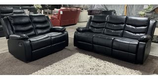 Roma Black Leathaire 3 + 2 Manual Recliner Sofa Set