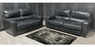 Lucca Dark Grey Leather 3 + 2 Sofa Set Sisi Italia Semi-Aniline With Wooden Legs (see images) Ex-Display Showroom Model 49008