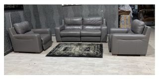 Lucca Grey 3 + 1 + 1 Electric Recliner Sisi Italia Semi-Aniline Leather Set With Wooden Legs High Street Furniture Store Cancellation 49104