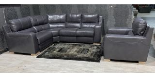 Lucca Dark Grey LHF Double Electric Corner + Electric Chair - Sisi Italia Semi-Aniline With Light Wooden Legs High Street Furniture Store Cancellation 49125