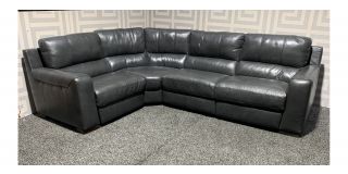 Lucca Dark LHF Grey Leather Corner Sofa Sisi Italia Semi-Aniline With Wooden Legs Ex-Display Showroom Model 49157