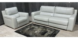 Lucca Light Grey 4 + 1 Electric Recliners Sofa Set Sisi Italia Semi-Aniline With Wooden Legs Ex-Display Showroom Model 49174