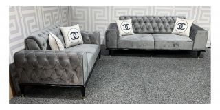 Channel Grey Fabric 3 + 2 Sofa Set With Wooden Legs - Few Scuffs On Wooden Base (see images) Ex-Display Showroom Model 49199