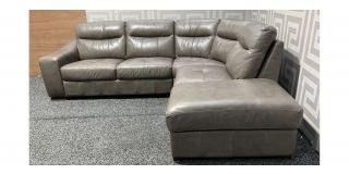 Lucca Taupe RHF Leather Corner Sofa Sisi Italia Semi-Aniline With Wooden Legs - Colour Faded - Arm Stitching Loose (see images) Ex-Display Showroom Model 49201