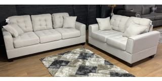 Braivch Grey Linnin Fabric 3 + 2 Sofa Set With Studded Arms
