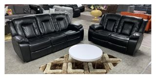 Panther Black Diamond Pattern Leathaire 3 + 2 Manual Recliner Sofa Set With Drinks Holder