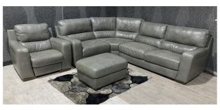 Lucca Grey Static Leather Corner + Electric Armchair + Footstool(80cm 60cm h40cm) With Wooden Legs - Colour Faded With A Few Scuffs (see images) High Street Furniture Store Cancellation 49301