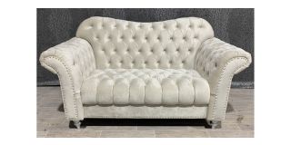 Sandringham Beige Regular Fabric Sofa With Studded Arms And Wooden Legs - Few Marks (see images) Ex-Display Showroom Model 49302