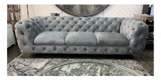 Chester Grey Large Fabric Sofa With Chrome Legs Ex-Display Showroom Model 49330