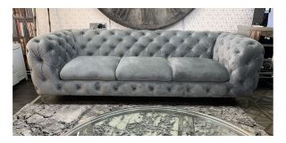 Chester Grey Large Fabric Sofa With Chrome Legs Ex-Display Showroom Model 49330