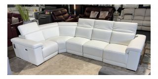 Paluniro White New Trend LHF Double Electric Semi-Aniline Leather Corner Sofa With Wooden Legs