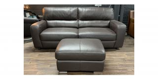 Lucca Brown Large Leather Sofa + Footstool Sisi Italia Semi-Aniline With Wooden Legs Ex-Display Showroom Model 49350