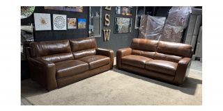 Lucca Brown Leather 4 + 3 Sofa Set Sisi Italia Semi-Aniline With Wooden Legs - Few Scuffs (see images) High Street Furniture Store Cancellation 49356