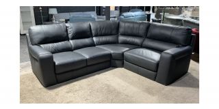 Lucca Black RHF Leather Corner Sofa Sisi Italia Semi-Aniline With Wooden Legs - Few Acuffs (see images) High Street Furniture Store Cancellation 49364