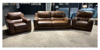 Lucca Brown Leather 3 Electric + 1 Electric With White Stitching + Static Armchair Sisi Italia Semi-Aniline With Wooden Legs High Street Furniture Store Cancellation 49370