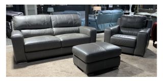 Lucca Grey Leather 3 Static + Elecrtic Armchair + Footstool Sisi Italia Semi-Aniline With Wooden Legs - Colour Faded (see images) High Street Furniture Store Cancellation 49375