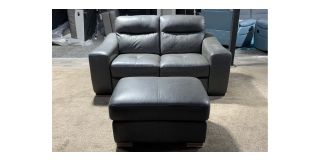 Venezia Grey Leather 2 Seater + Footstool Sisi Italia Semi-Aniline With Wooden Legs - Mismatch Leg Colours - Colour Faded (see images) Ex-Display Showroom Model 49377