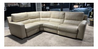 Lucca Cream LHF Leather Corner Sofa Electric Recliner Sisi Italia Semi-Aniline With Wooden Legs - Few Marks And Scuffs (see images) High Street Furniture Store Cancellation 49380