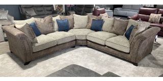 Western Beige 2C2 Buoyant Fabric Corner Sofa With Studded Arms Wooden Legs And Scatter Back - Other Combinations And Fabrics Available