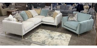 Harlow Buoyant Cream Fabric RHF Corner Sofa + Mint Armchair With Chrome Legs Scatter Back And Metal Arm Trim - Other Combinations And Fabrics Available