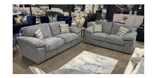 Grey Fabric 3 + 2 Sofa Set With Fabric Swivel Chair And Wooden Legs