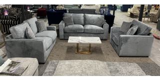 Chicago Grey Fabric 3 + 2 + 1 Sofa Set With Wooden Legs
