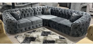 Prada Grey 2C2 Fabric Corner Sofa With Silver Trim And Scatter Cushions