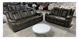 Panther Brown Diamond Pattern Leathaire 3 + 2 Manual Recliner Sofa Set With Drinks Holder