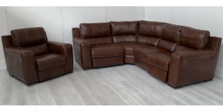 Lucca Brown Double Electric Corner + Electric Recliner Sisi Italia Semi-Aniline With Wooden Legs - Few Scuffs (see images) High Street Furniture Store Cancellation 49440