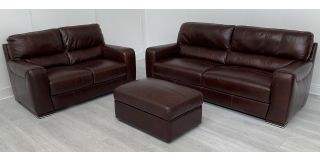 Lucca Burgundy Leather 4 + 2 + Storage Footstool Sisi Italia Semi-Aniline With Wooden Legs High Street Furniture Store Cancellation 49442