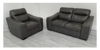 Venezia Grey Leather 2 + 1 Sofa Set Sisi Italia Semi-Aniline With Wooden Legs - Colour Faded Seats (see images) Ex-Display Showroom Model 49454