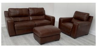 Lucca Brown Leather 3 + 1 + Footstool Electric Recliners Sisi Italia Semi-Aniline With Wooden Legs - Few Scuffs (see images) High Street Furniture Store Cancellation 49459