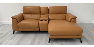 Odyssey Tan Rhf Corner Sofa Electric Left Seat Recliner With Drinks Holders And Storage - Dark Metal Legs - Usb Ports And Few Scuffs - Fv High Street Cancellation Orders 49464