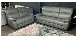 Melody Grey Leathaire 3 + 2 Manual Recliners With Aux USB-C USB Speakers - Wireless Charger And Drinks Holders