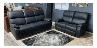 Melody Black Leathaire 3 + 2 Manual Recliners With Aux USB-C USB Speakers - Wireless Charger And Drinks Holders