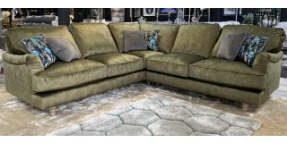 Beatrix Olive Green Buoyant 2C2 Plush Velvet Corner Sofa With Scatter Cushions And Wooden Legs Other Colours Available 49518