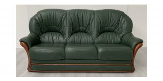 Green 3 Seater Leather Sofa With Wooden Trim - Few Scuffs (see images) Ex-Display Showroom Model 49539