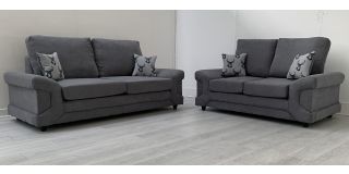 Verdi Grey Fabric 3 + 2 Sofa Set With Formal Back And Scatter Cushions