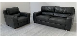 Lucca Dark Grey Leather 3 Seater Static Sofa + Electric Armchair Sisi Italia Semi-Aniline With Wooden Legs - Colour Faded (see images) High Street Furniture Store Cancellation 49554