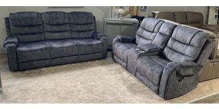 Clarissa Grey Plush Velvet Fabric 3 + 2 Manual Recliner Sofa Set With Drinks Holders 49578