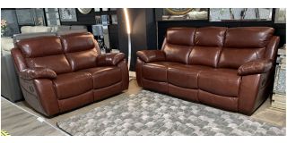 Rivolli Tabac Leather 3 + 2 Sofa Set Manual Recliner 49580