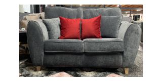 Dark Grey Regular Fabric Sofa Bed With Wooden Legs And Red Scatter Cushions Ex-Display Showroom Model 49588