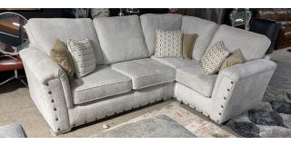 Franklin Cream RHF Fabric Corner Sofa With Studded Arms And Chrome Legs Ex-Display Showroom Model 49590