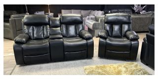 Black Bonded Leather 2 + 1 Sofa Set Manual Recliners With Drinks Holders Ex-Display Showroom Model 49602