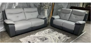 Mercury Two Tone Grey PU 3 + 2 Manual Recliner Sofa Set - 2 Seater Repaired On Front Left Seat (see images) Ex-Display Showroom Model 49603